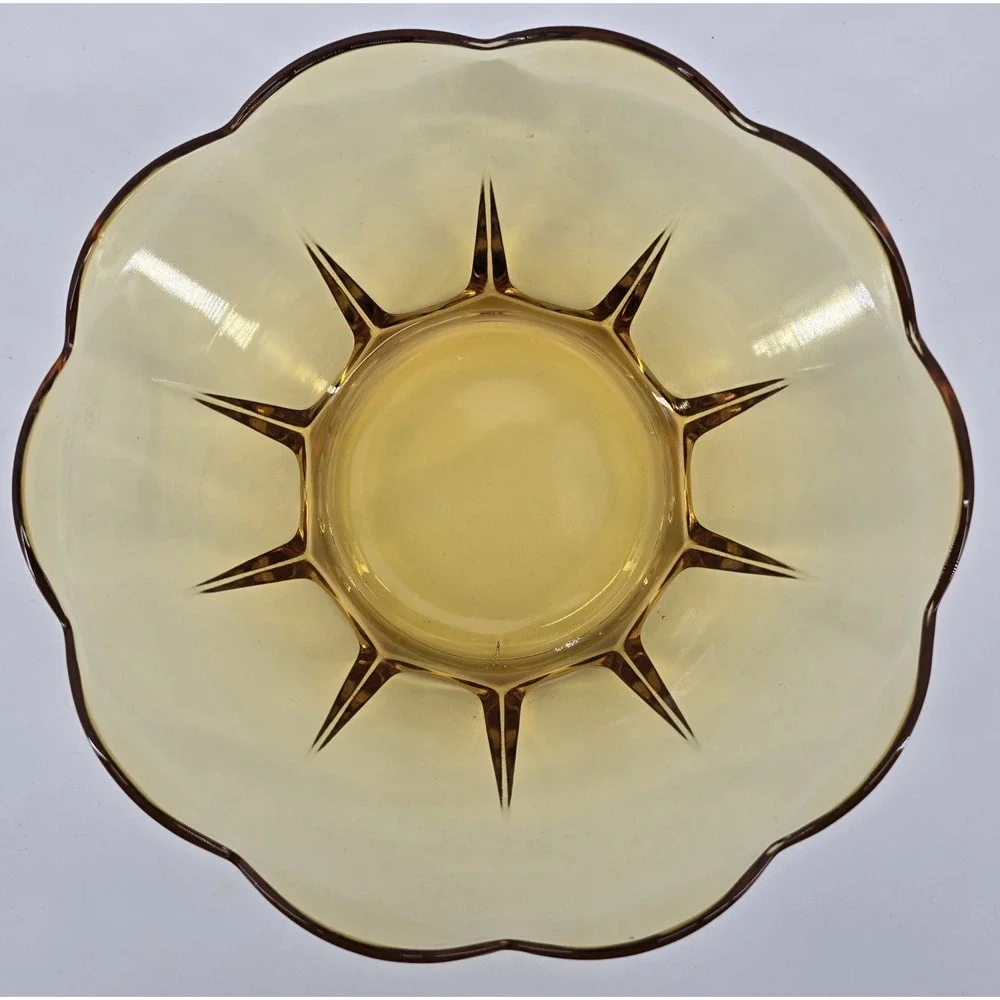 Vintage 70s Anchor Hocking Amber Glass Bowl Panel Slant Side Scalloped‎ Rim 8x3